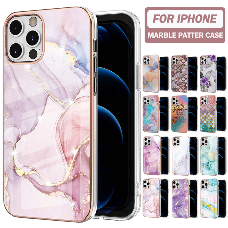 For iPhone 16 15 14 13 12 11 Pro Max 8 Plus Case Marble Pattern Shockproof Cover