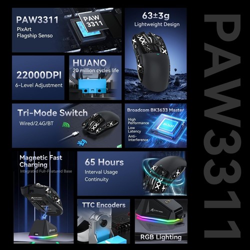 ATTACK SHARK X11 BT/2.4G Wireless/Kabelgebundene Gaming-Maus, PixArt PAW3311 - Afbeelding 29 van 67