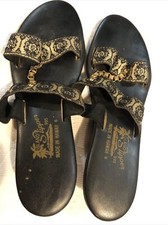 Vintage 1960s Black Sandals Hawaiian Island Slipper sz 6