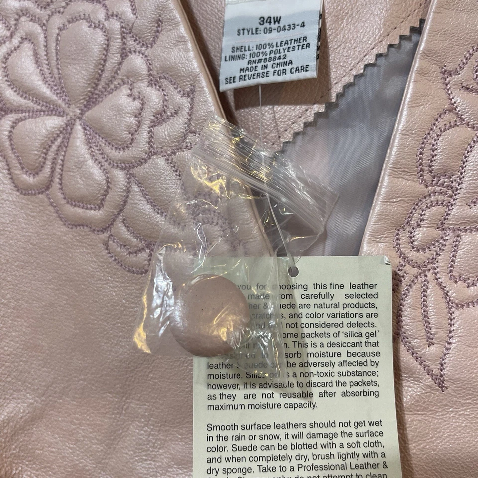 Roamans Jacket Women’s Leather Plus Size Size 34W Light Pink Embroidery Vintage - Image 4 of 4