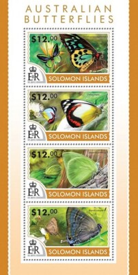 AUSTRALIA BUTTERFLIES Insect 4-Value MNH Stamp Sheet #152 (2015 Solomon ...