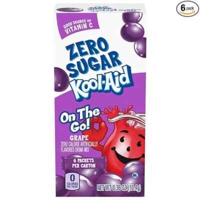 Kool-Aid Sugar-Free Grape On-The-Go Powdered Drink Mix 6 Count (Pack of 1)
