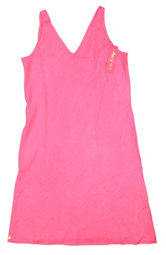 Lilly Pulitzer V-Neck Sleeveless Knee Length 100% Linen Women's Dress NWT Pink - Afbeelding 1 van 2