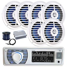 Pyle Marine Bluetooth Radio, 6x 5.25" 100W Marine Speakers, Amp, Wire, Antenna