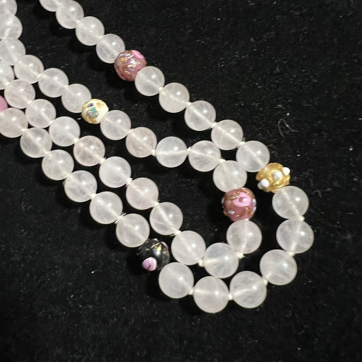 vintage Italy murano glass and rose quartz long necklace View 5
