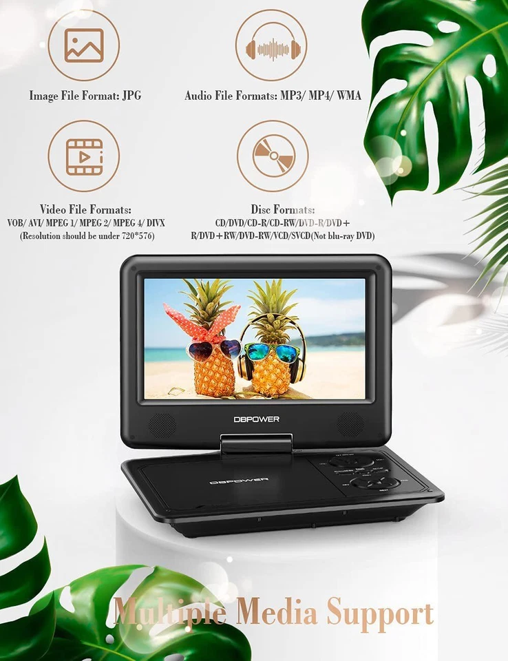DBPOWER 11.5" Portable DVD Player Rechargeable Swivel Screen CD DVD SD Card USB - Image 2 of 4