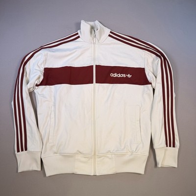 VINTAGE Y2k Adidas Striped Cream & Maroon Track Jacket Size Mens Large