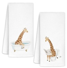 Funny Giraffe Bathroom Hand Towels Set of 2, Kids Bathroom Decor, Giraffe