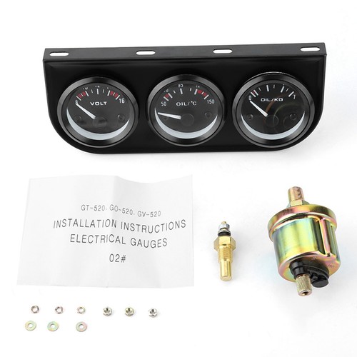 Oil Pressure Meter Voltmeter Triple Gauge Set For 12V Cars - Picture 2 of 8