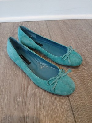Marc Jacobs Ballerina Flats NEW Teal Leather Suede Bow Women's 7 Ballet Italy