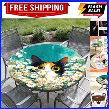 Round Fitted Tablecloth with Elastic Edge, Waterproof Table Cover Fits 45"-56...