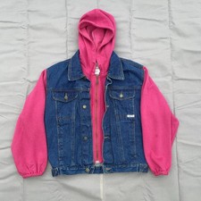 London Fog Denim Jacket Girls Size 14 Vintage Pink Zipper Hoodie Pre Owned Cond
