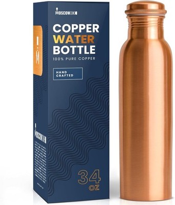 100% Pure Copper Water Bottle Leak proof - 1LTR/ 34oz, Ayurvedic, Eco Friendly