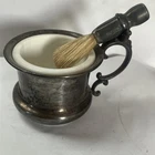 Vintage Shaving Mug w/ Brush Milk Glass Insert Silverplate Cup Barber Style Set