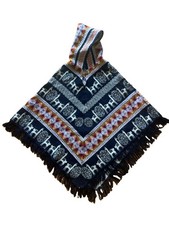 Hooded Llama Alpaca Print Poncho Cape Fringe Southwestern Boho One Size