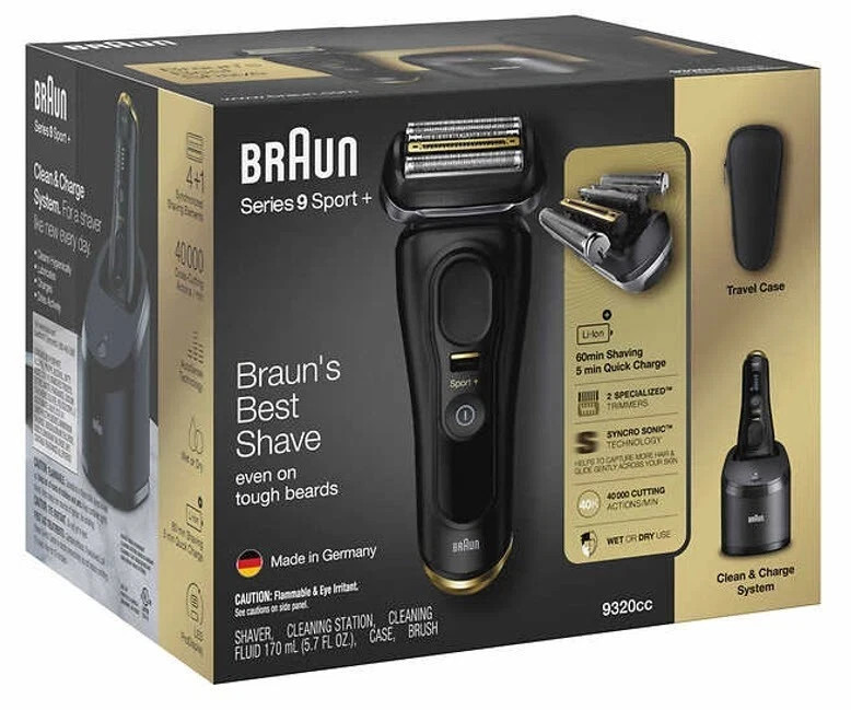 Braun Series 9 Sport+ 9320cc Shaver + Clean & Charge Station +