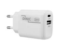 Dinic 20W SchnellladegeräT USB-C Pd + USB-A Qc 3.0, Dual-Port, Weiß