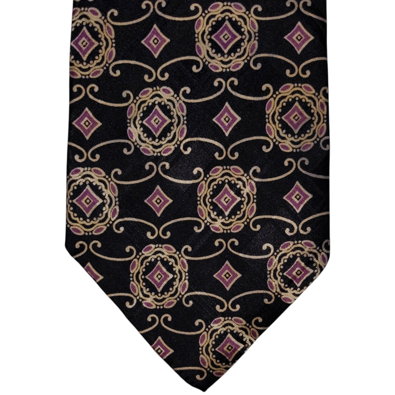 Vintage Polo Ralph Lauren Silk Necktie Mens Black Gold Medallion Designer Tie