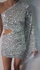 Fashion Nova Dress Silver metallic sequin MINI DRESS XSmall NWT
