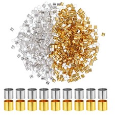 1000 Pcs Crimp Tube Beads for Jewelry Making, 2x2 mm Gold 2mm, gold, silver