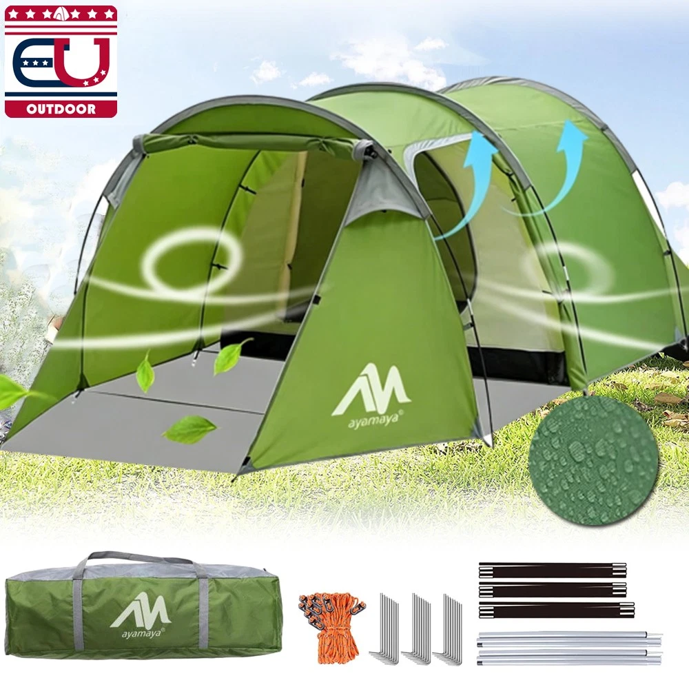 3-4 Person Waterproof Tunnel Tent Double Layer Outdoor Camping Travel Shelter