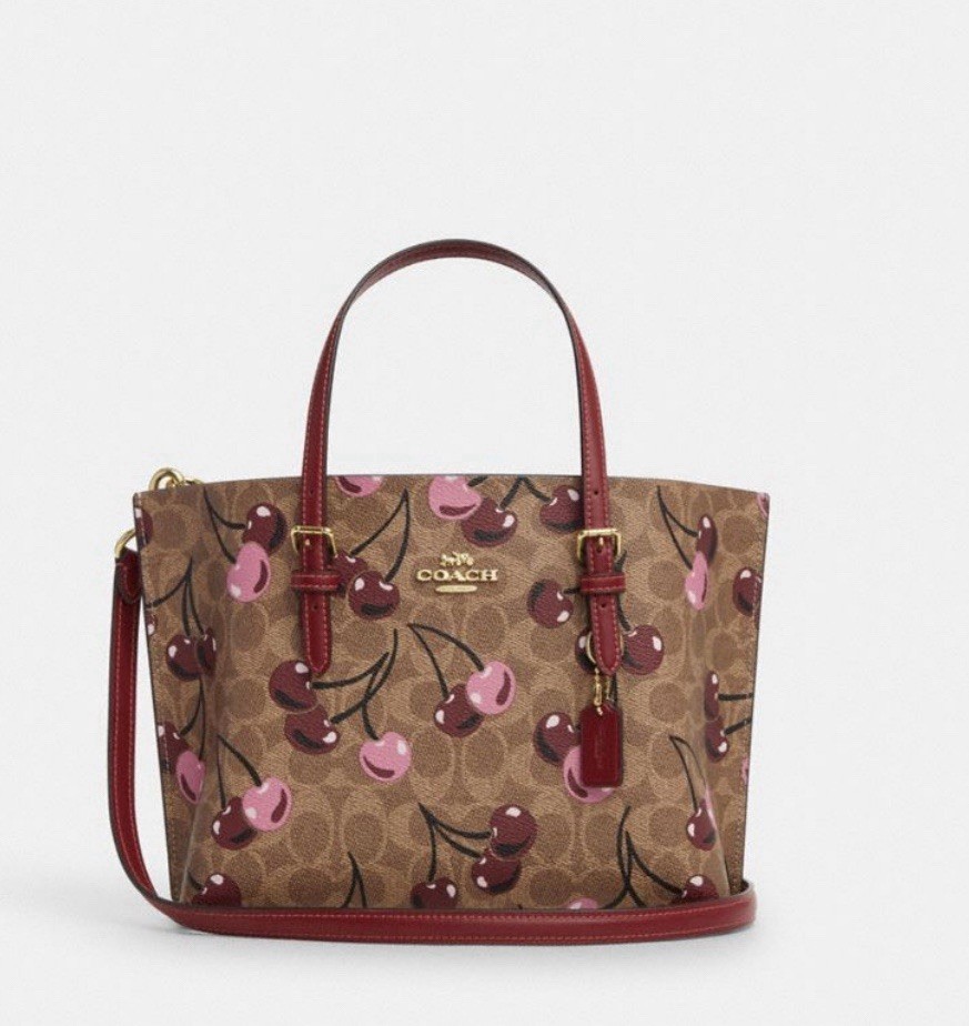 NWT Coach Mollie Tote Bag 25 In Signature Canvas With Cherry Print