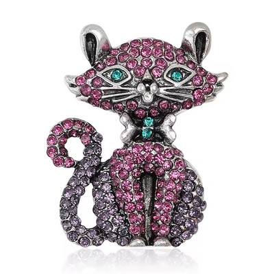 Vintage Style Rhinestone Cat Brooch Silver Bow Crystal Pin Cute Animal Jewelry G