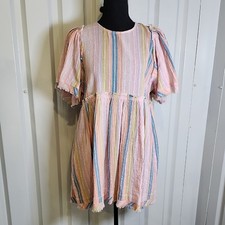Show Me Your MuMu Pastel Striped Brooks Babydoll Dress 100% Cotton Small NWT