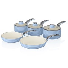 Image of Swan SWPS5020BLN Retro 5 Piece Aluminium Pan Set with 29.5x47x18 cm, Blue