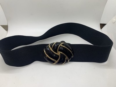 Vtg Day-Lor Belt Enamel Gold Black Buckle Elastic Stretch Belt M/L XL Made USA