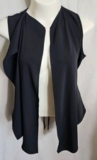Chicos Womens Vest Sz 1 Medium Black Open Drape Back Tie