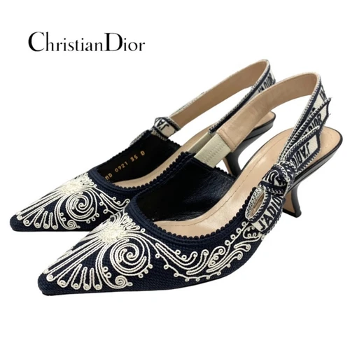 Escarpins Dior Christian J'ADIOR chaussures tissu cuir bleu marine sandales occasion TIEE 0