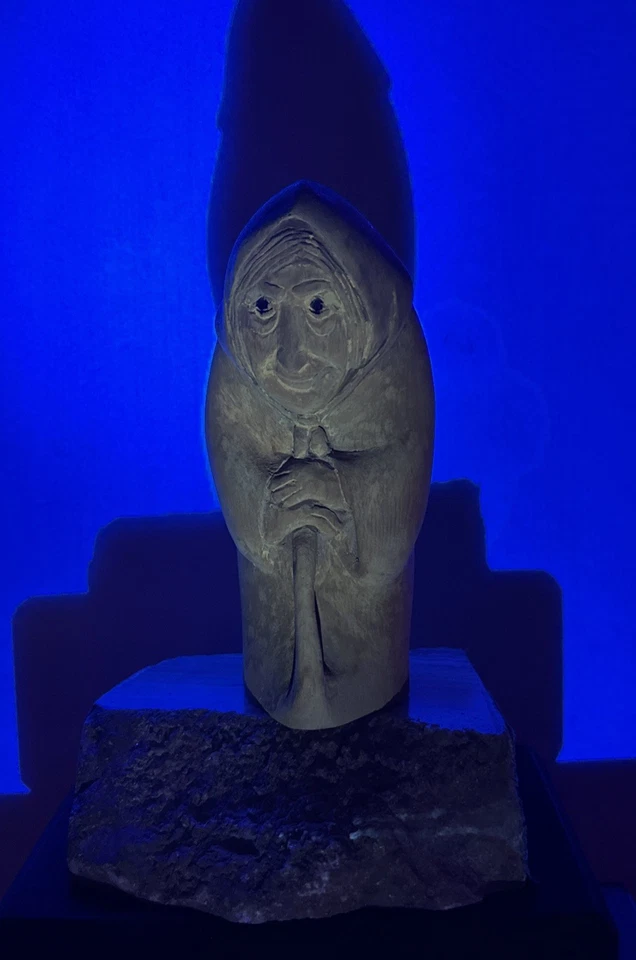 Vintage Haunting Eyes Follow Hand Carved Spooky Russian Witch Signed Halloween - Image 2 of 4