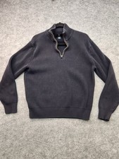 Calvin Klein Men  s Large Black Ribbed Knit Mock Neck 1/4 Zip Sweater 100 Cotton