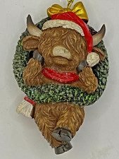 NEW 4" HOBBY LOBBY HIGHLAND COW WREATH SANTA HAT ORNAMENT FREE SHIP