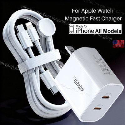 3 in1 For Apple Watch Magnetic Fast Charger USB C Cube Cable for iPhone 12 15 16
