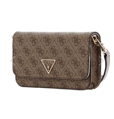 Neu GUESS Xbody Flap Organizer Tasche Damen Umhängetasche Latte Logo Hellbraun 