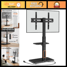 Universal Floor TV Stand with Power Outlet, Height Adjustable for 32-75" TVs, Ma