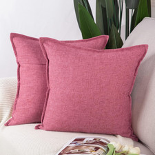 Set of 2 Linen Throw Pillow Covers 18x18 Inch Pink Soft Decorative Cushion Cover
