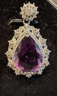 Anhänger Birnenschliff natürlicher Amethyst & Diamant Weißgold vergoldet (Preis fest)