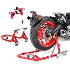 Motorcycle Paddock Stand Set  Dolly Mover Rear and Front Constands VMR red