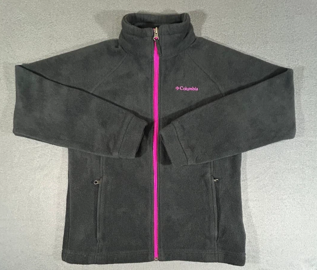 Columbia Fleece Youth Jacket Kids Black Full Zip Outdoor Size M (10-12)