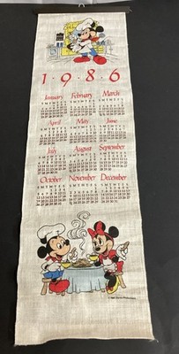 Woven Wall Calendar 1986 Mickey Mouse Chef Baker 26  Minnie Romantic Dinner
