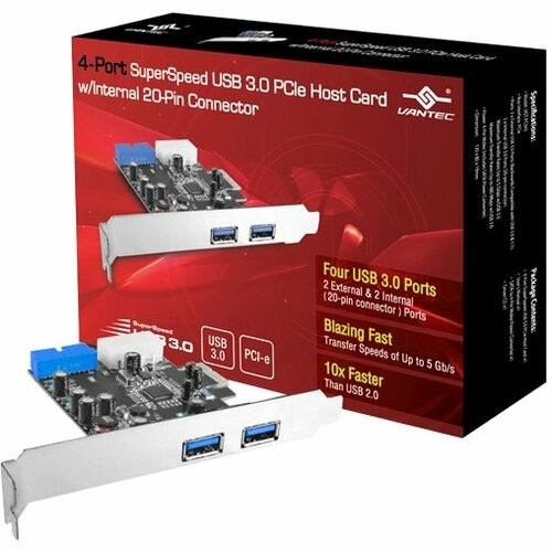 Vantec 4-port Superspeed Usb 3.0 Pcie Host Card W/ Internal 20-pin Connector - - Picture 2 of 2