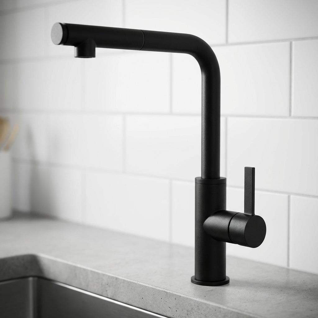 Pull-Out Tall Kitchen Sink Mixer Tap Black Retractable Spout