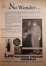 Original Vtg 1930 LEE Railroad DENIM OVERALLS JEANS vintage print AD - To Frame
