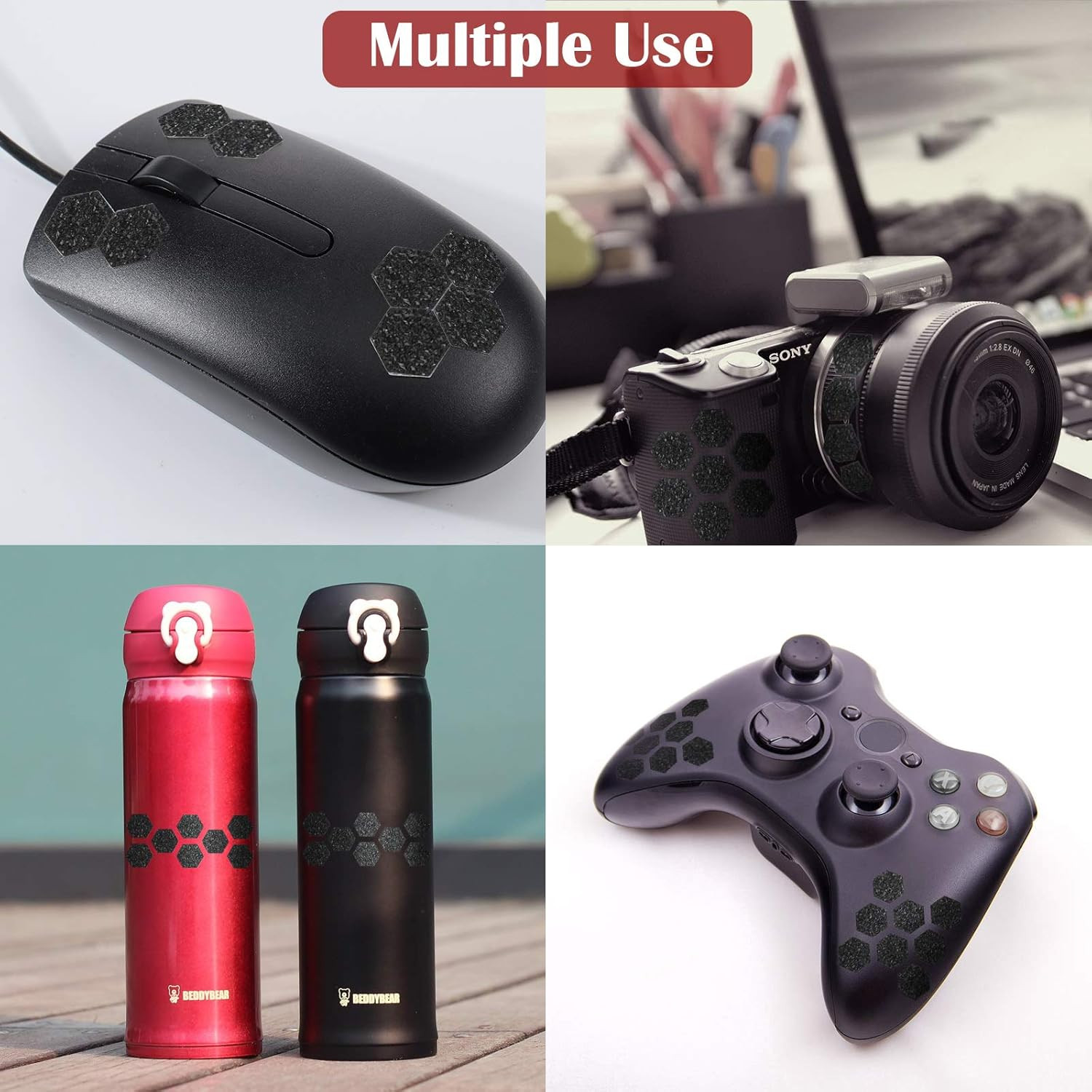 4 Sheets Black PEVA Rubber Anti-Slip Hexagonal Phone Grip Tape Stickers for Phon