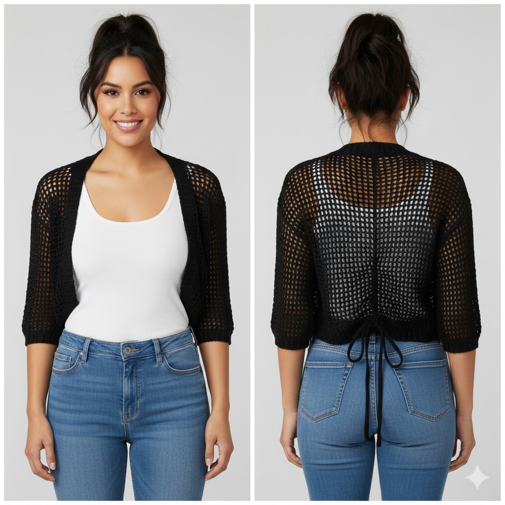 DKNY JEANS Women's Small Black Shrug Oversized Crochet Knit