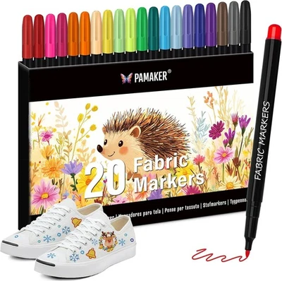 PAMAKER 20 Textilstifte ? Waschmaschinenfest und Permanent für T-Shirts, Stofftaschen,