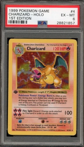 Pokemon Charizard Base Set Shadowless 1st Edition Holo Rare #4 PSA 6